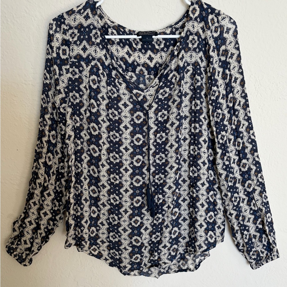 Lucky Brand Navy and Cream Blouse Women’s  Small